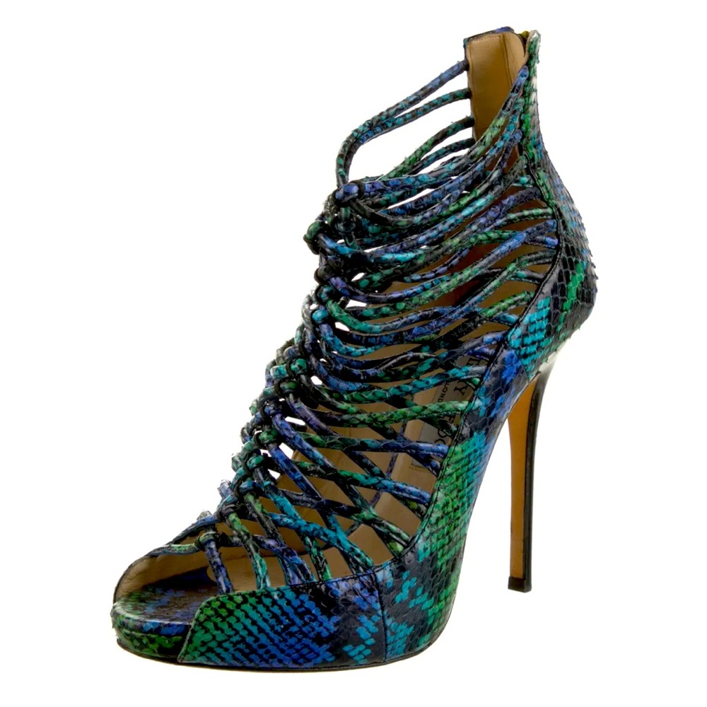 🦋Jimmy Choo Blue Green Snakeskin pattern 👠 heels. EUC Luxury Leather